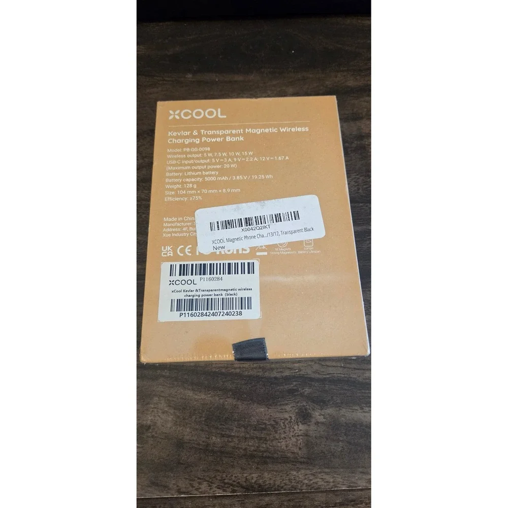 XCOOL Magnetic Wireless Power Bank Unisex 5000mAh Black New Kevlar Transparent